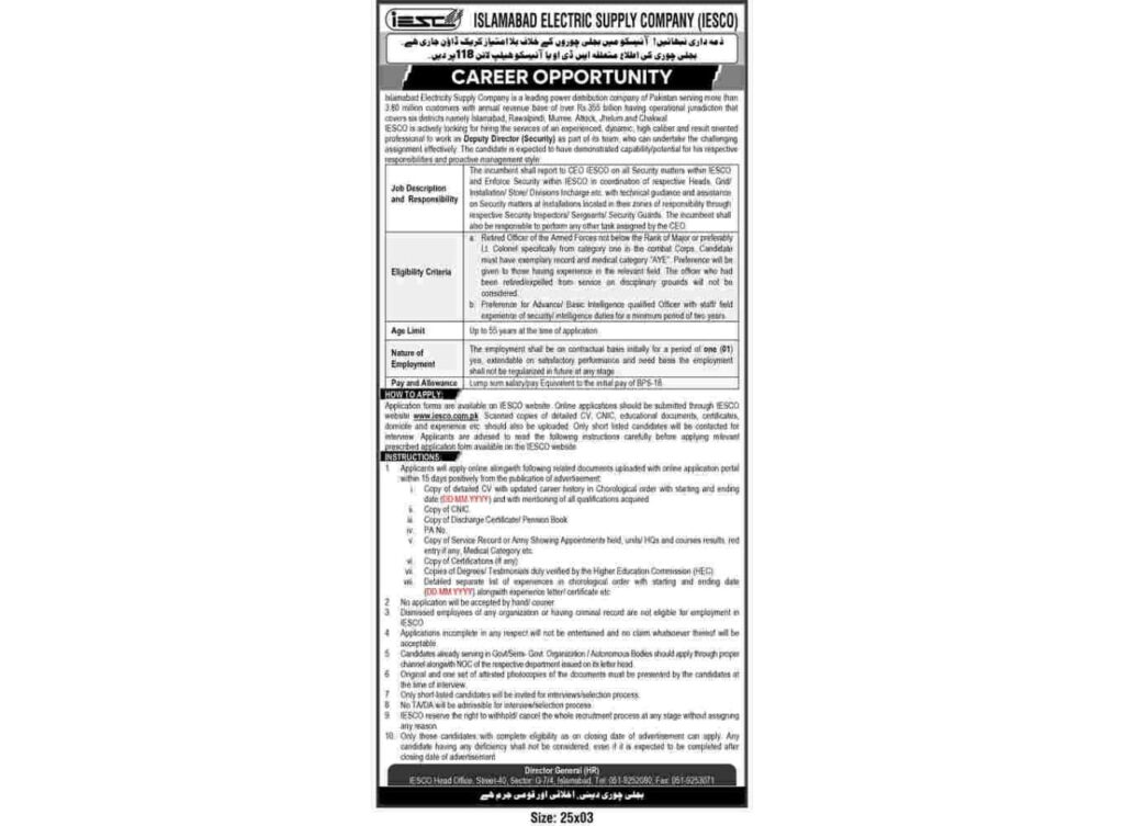  New Islamabad Electrical Supply Company IESCO jobs Advertisement 2024