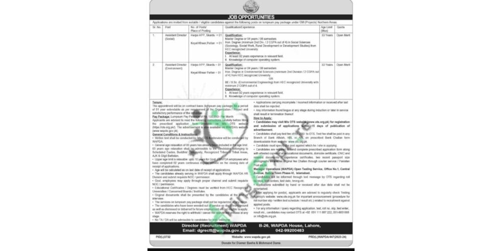 New WAPDA Assistant Director Jobs Lahore June 2024 advertisement