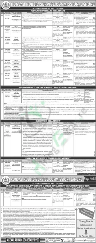 New PPSC Advertisement 17/2024 jobs August