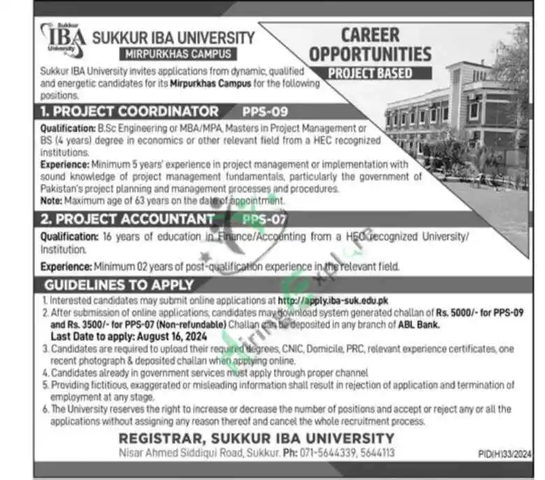 Sukkur IBA University Mirpur Khas Campus Jobs advertisement 2024