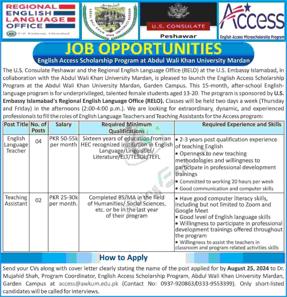 Abdul Wali Khan University AWKUM Teaching Jobs August Advertisement 2024