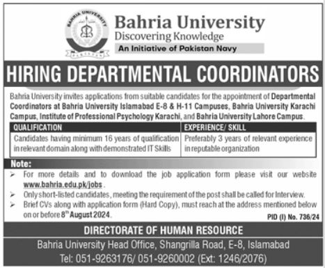 Bahria University Islamabad Campus Jobs 2024