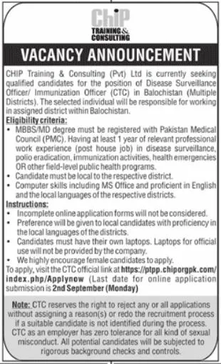 CHIP Training and Consulting CTC Jobs in Peshawar September Advertisement 2024