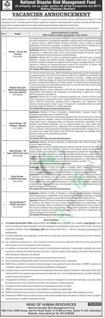 New National Disaster Risk Management Fund NDRMF Jobs August Advertisement 2024