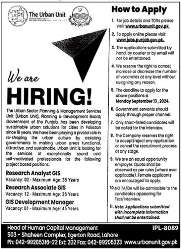 The Urban Unit Management Jobs September Advertisement 2024