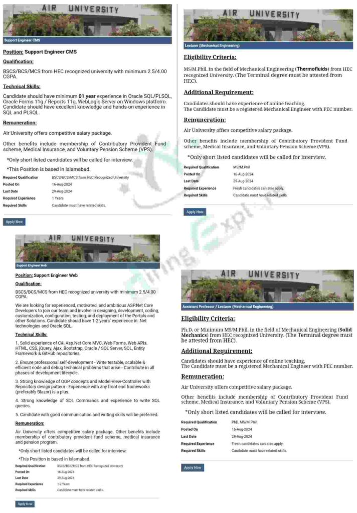 New Air University Islamabad Posts August Advertisement 2024