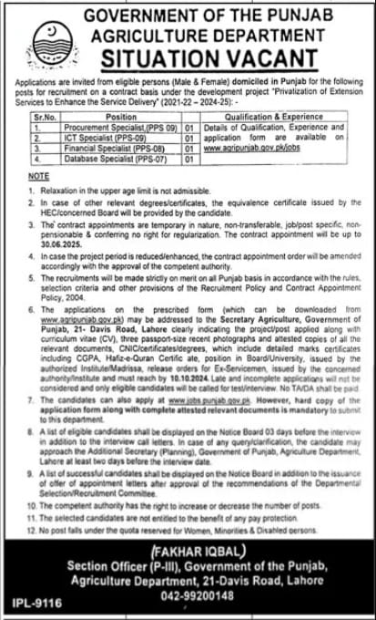 New Agriculture Employment Opportunities in Lahore October 2024