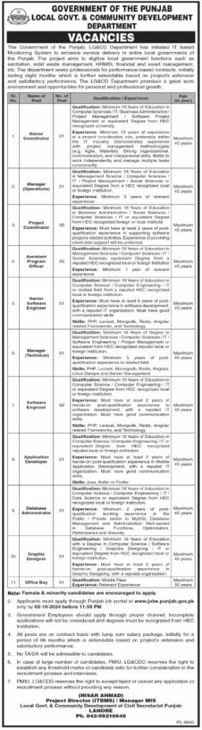 Local Government & Community Development Department LGCD Jobs 2024