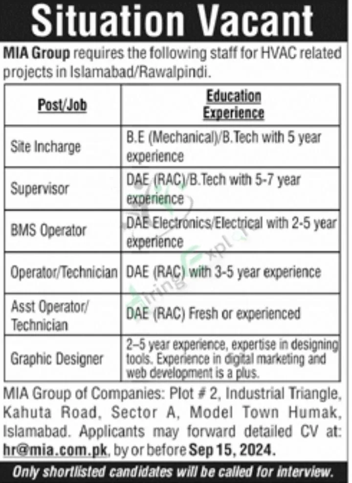 MIA Group of Companies Management Jobs September 2024 Advertisement