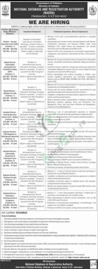 New Management Job Vacancies at NADRA Islamabad September 2024 Advertisement