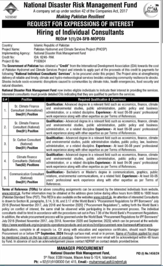 Latest NDRMF Management Posts September Advertisement 2024