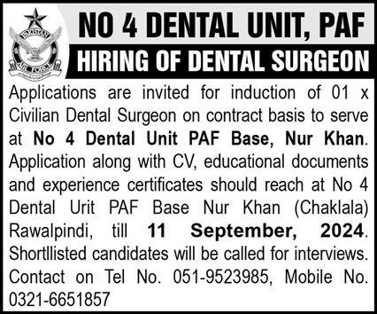 Surgeon Job at PAF Base Nur Khan Rawalpindi September 2024 Advertisement