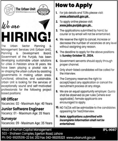 Latest The Urban Unit Lahore Jobs October Advertisement 2024