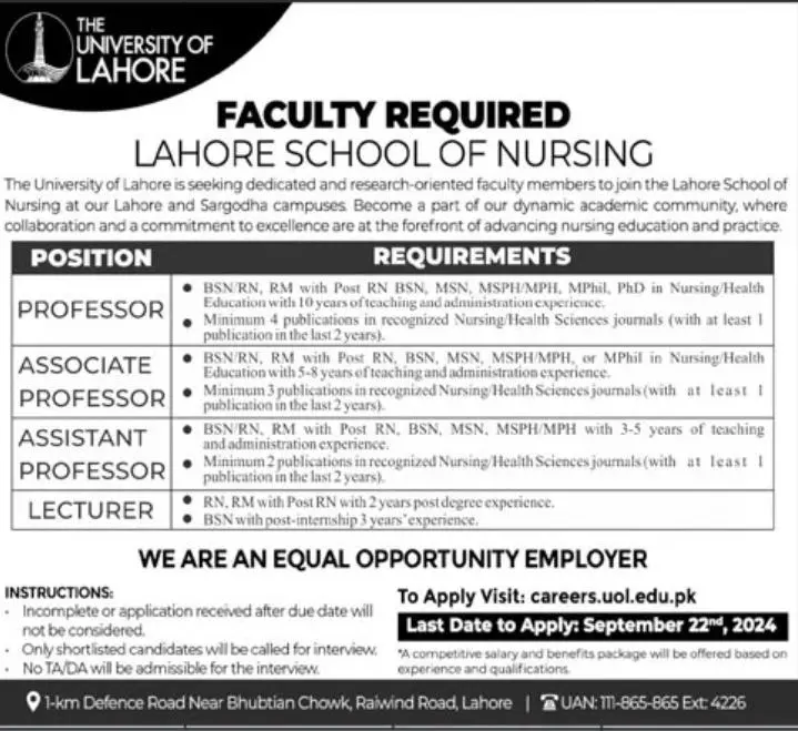 University of Lahore UOL Education Jobs September 2024 Advertisement