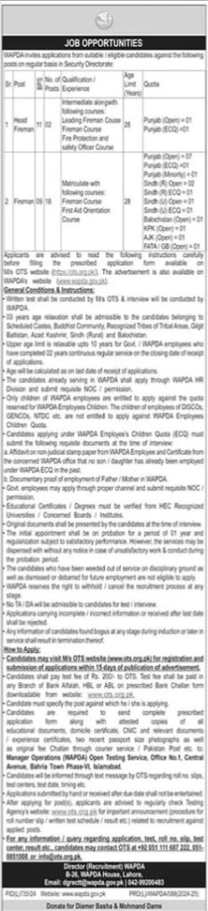 Jobs in Water and Power Development Authority WAPDA September 2024