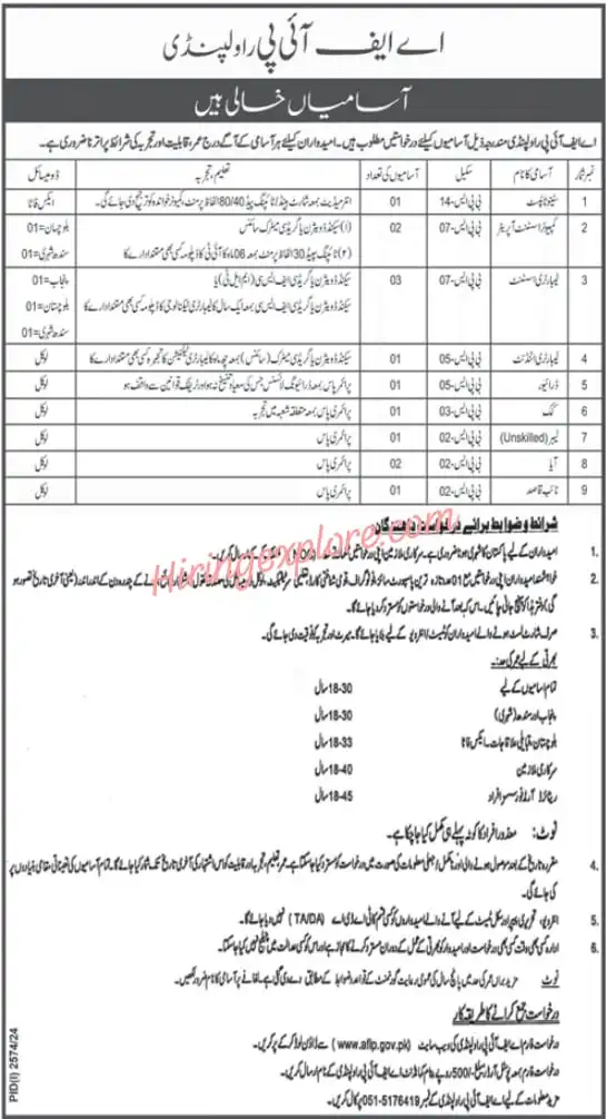 Armed Forces Institute of Pathology AFIP Rawalpindi Jobs 2024