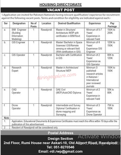 Latest Housing Directorate GHQ Rawalpindi Jobs October 2024