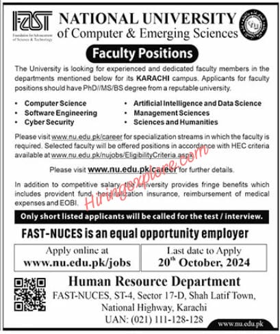 National University of Computer & Emerging Sciences Karachi Job 2024