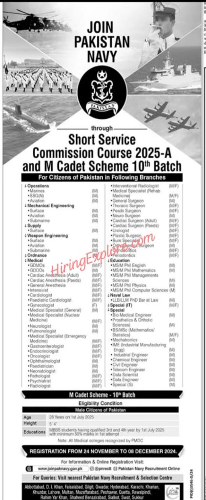 Join Pakistan Navy M Cadet-Pak Navy Short Service Commission 2024