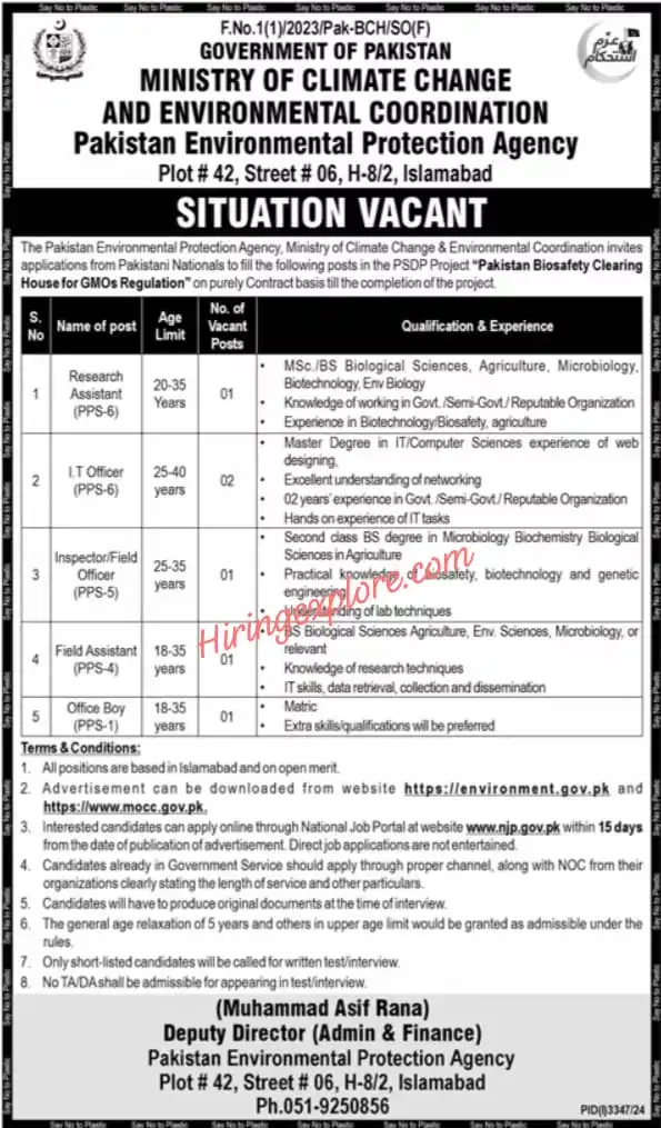 Ministry of Climate Change MOCC Jobs November 2024 Advertisement